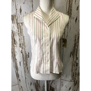 NWT Jones New York Multi Color Stripe Sleeveless Button Up Blouse